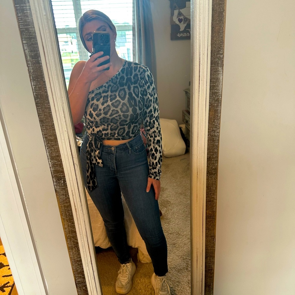 Long Sleeve Cheetah One Shoulder Top
